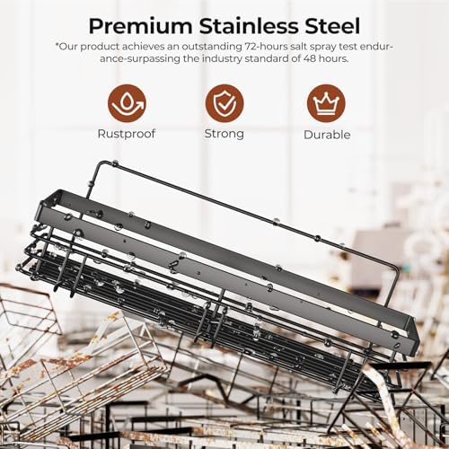 Orimade Shower Caddy with 5 Hooks for Hanging Razor and Sponge Adhesive Shower Shelf Basket Bathroom Storage Organizer Kitchen Rack No Drilling Stainless Steel Rustproof - 2 Pack,Black - Image 3