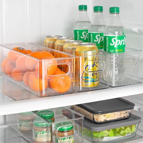 Plastic Food Storage 6 Pack Clear Container Bin with Handles for Organizing Kitchen, Pantry, Refrigerator, Freezer, Pantry, Cabinet, Closet, Bathroom. 14”x4”x4” - Image 6