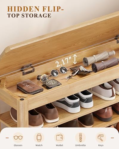IUNVR Shoe Rack Bench Seat Rubberwood 3-Tier Wooden Storage Bench 550lbs Compact Mid-Century Modern Design for Entryway, Hallway, Closet, Front Door Entrance, Foyer - Image 6
