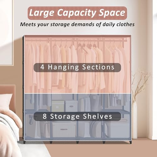 Wardrobe Closet, Quick and Easy Assembly, Gray Portable Closet - Image 5