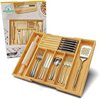 Silverware Organizer with Removable Knife Block - Bamboo Utensil Organizer for Kitchen Drawers Expandable Cutlery Organizer W12.8-20.2" x L16 x H2 (Yellow) - Image 7