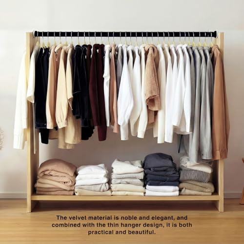 60 Pack Beige Velvet Felt Pants Hangers with 60 Hooks, Heavy Duty Space Saving Clothes Hangers with 360° Swivel Hook, Non Slip Thin Cute Flocked Design for Shirts, Coats, Dresses & Closet Organization - Image 6