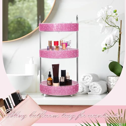Honeydak Rotating Perfume Organizer Tray, 3 Tiers, Resin Diamond, Pink - Image 6
