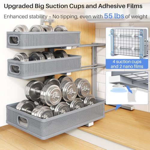 Under Sink Organizer, 3-Tier Thickened Metal Pull out Cabinet Organizer Shelf, Height Adjustable Slide out Storage Drawer Rack for Kitchen Bathroom Pantry Laundry Home Organization, 1-Pack, Grey - Image 7