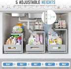 Under Sink Organizer Upgrade To Professional Rails,2-Tier Dual Pull Out Cabinet Storage,Height Adjustable Slide Out Drawers For Bathroom Kitchen,2 Pack-16.7"Dx12.8"-16.9"H,Gun Gray - Image 6