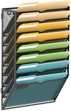 SUPEASY 8 Tier Wall File Organizer, Hanging Wall Mounted Mail Organizer with Label Slots, Metal Mesh File Holder Magazine Rack for Office, Home, School or Classroom, Black by SUPEASY