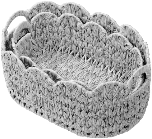 Set of 2 Scalloped Baskets, Small Wicker Baskets for Gifts, Grey by WEAVECOMFORTINTOEVERYCORNER