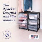 HOMZ Drawer Tower 3-Tier Storage Cart, Removable Wheels, Black Frame,2 Pack - Image 4