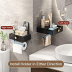 VOLDRA Toilet Paper Holder with Shelf Black Wipes Dispenser for Bathroom Stainless Steel Toilet Paper Holder with Storage Drawer Adhesive Wall Mount Small Bathroom Shelf - Image 3