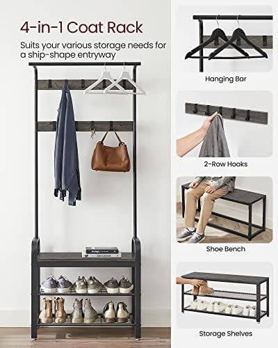 VASAGLE Coat Rack, Hall Tree with Shoe Bench, 4-in-1, 9 Removable Hooks - Image 3