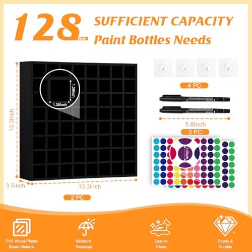 2 Pack of 128 Grids Black Hair Color Organizer for 2oz Shades EQ Wall Mounted Hair Color Rack Stackable Hair Dye Holder Paint Bottle Rack Stand for Salon Decor Lumishine Warhammer Use(2, Black) - Image 2