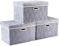 PRANDOM Large Storage Boxes with Lids [3-Pack] Fabric Decorative Storage Bins Cubes Organizer Containers Baskets with Handles for Closet Grey 17.7x11.8x11.8 In For 6+ Year Old Boys and Girls by Prandom
