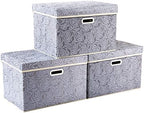 PRANDOM Large Storage Boxes with Lids [3-Pack] Fabric Decorative Storage Bins Cubes Organizer Containers Baskets with Handles for Closet Grey 17.7x11.8x11.8 In For 6+ Year Old Boys and Girls by Prandom