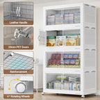 BROVIEW 600Qt Extra Large Stackable Storage Bins with Lid, Closet Organizer Collapsible Drawer Boxes with Wheels, Folding Plastic Cabinet Containers for Home Kitchen Room Organization, 3Pack White - Image 4