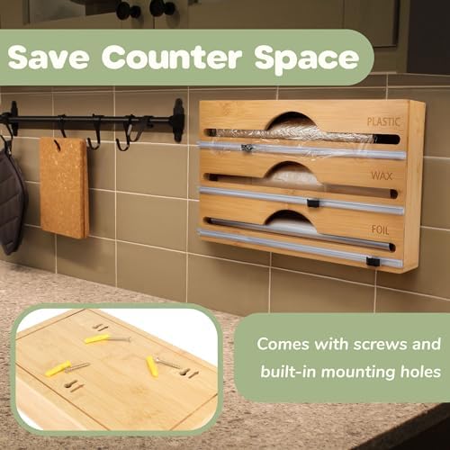 Bamboo 3-in-1 Wrap Dispenser with Cutter - 12" Rolls - 8 Units - Image 5