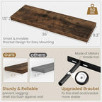 Fun Memories 36 Inch Long Floating Shelves for Wall, 9.3 Inch Deep Floating Shelf, 2 Packs Long Shelves for Bathroom, Living Room, Bedroom, Wall Mounted Storage Shelf for Books Decor, Rustic Brown - Image 3