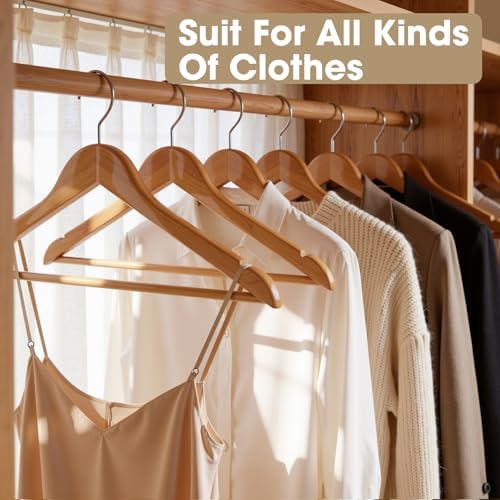 Wooden Hangers 30 Pack Solid Wood Hangers,Heavy Duty Coat Hangers for Closet, Wooden Clothes Hangers for Suits, Shirts, Pants, Jackets(Natural) - Image 6