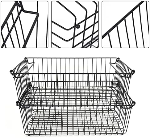 Set of 2 Stackable XXL Wire Baskets For Pantry Storage and Organization -16x12in Large Metal Food Baskets -Vegetable,Fruit,Potato,Onio, Pantry Storage Bins With Handles (Black, XXL) - Image 4