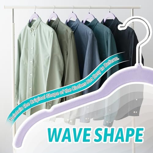 Sishynio Velvet Hangers 30 Pack, Non-Slip Slim Felt Clothes Hangers Purple - Image 4