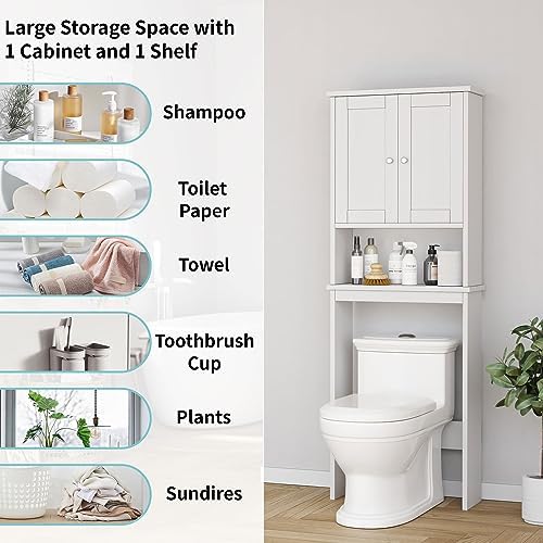Shintenchi Over the Toilet Storage Cabinet, Bathroom Shelf Organizer with Anti-Tip Device Small Freestanding Space Saver with Adjustable Shelf，White - Image 4