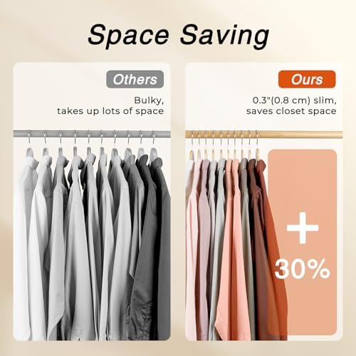 HOUSE DAY Slim Wooden Hangers 30 Pack, Solid Wood Hanger with Non Slip Shoulder Notches & Pant Bar, Smooth Finish Wood Clothes Hangers for Shirts, Suits, Jackets, Natural - Image 3