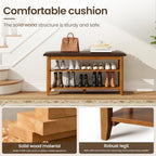 Shoe Rack Bench Entryway, Solid Wood with Leather Cushion 39.3" - Image 6