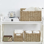 Vagusicc Wicker Basket, Seagrass Wicker Storage Basket with Built-in Handles, Baskets for Organizing, 15'' Large Storage Baskets for Shelves with Liner bathroom organizer (3-Pack Seagrass Baskets Set) - Image 3