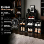 6 Pack Stackable Clear Shoe Boxes with Black Frame, Large Plastic Shoe Organizer Storage Bins for Sneakers & Boots, Magnetic Front Door, Space Saving Closet Shoe Case - Image 4