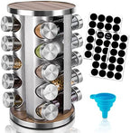 Rotating Spice Rack Organizer with Jars(20Pcs), Seasoning Organizer for Cabinet, Kitchen Spice Racks for Countertop, Revolving Stainless Steel Spice Organizer by dasaka