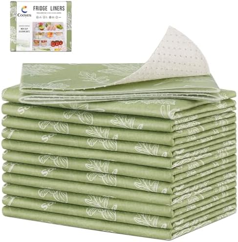 Cooyes Drawer & Shelf Liner for Kitchen Cabinets, Breathable Cloth Material, Machine Washable, Refrigerator Liners with Non-Slip Particles, Keep Produce Fresh Longer, 12 Pack, 12" * 24", Sage Green by Cooyes