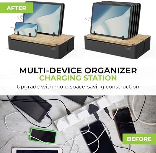 Prosumer's Choice Bamboo Charging Station for Multiple Devices - Wood Device Dock, Organizer Suitable Apple & Android Cell Phone, Tablet, iPad Cables Not Included, Metal & Bamboo Black - Image 2