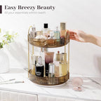Aveniee 360 Rotating Makeup Organizer for Vanity, Perfume Sincare Organizers Bathroom Countertop Storage, Clear Cosmetics Lipstick Holder for Dresser,2 Tiers, Brown - Image 3