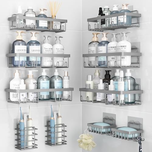 Liuoud 10 Pack Shower Caddy for Inside Shower, Grey Bathroom Storage Decor by Liuoud
