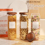 3 Pack Glass Canisters with Airtight Acacia Lids and 132 Kitchen Pantey Labels Preprint - 45 Fl Oz Borosilicate Glass Pantry Storage Jars Containers with Wooden Lids for Tea,Sugar,Cookie,Coffee,Nuts - Image 2