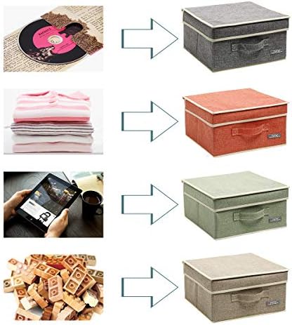 YueYue Fabric Storage Bins with Lids Small 4 Pack, Linen Foldable Storage Box with lids 4 Color Set 12.4in/12in/6.7in - Image 6