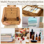 Certbuy Set of 4 Wicker Basket with Lid Nautral Seagrass Storage Baskets Sturdy Woven Rectangular Basket Bins for Organizing Shelf Closet Bedroom - Image 6