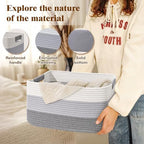 3 Pack Large Storage Basket for Organizing, 17.5"x13"x7" Woven Basket for Shelves, Closet Cube Storage Bins with Wrapped Handle, Cotton Rope Baskets for Kitchen, Clothes, Toys(Gradient Grey) - Image 3