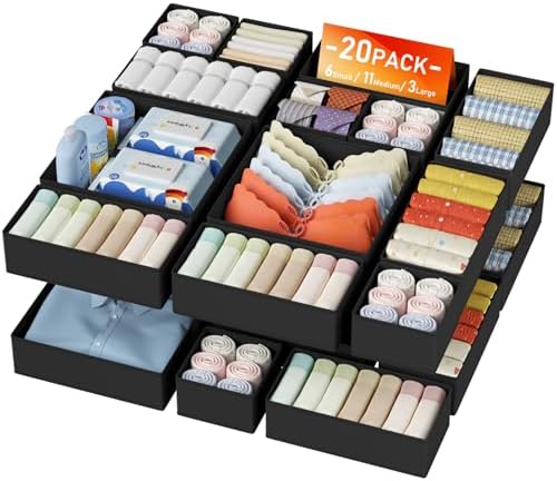 DIMJ Drawer Organizer Clothes Storage - 20 Pack Baby Dresser Organizer for Nursery, Foldable Closet Drawer Organizer Bins for Bedroom Organization, Fabric Storage Dividers for Socks, Underwears, Bras by DiMJ