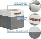 Temary Storage Cubes 12x12 Fabric Cube Storage Bins Foldable Storage Baskets with Handles, Decorative Storage Boxes for Organizing, Home, Office, Nursery, Shelf, Closet (White & Grey, 12 x 12 x 12) - Image 4