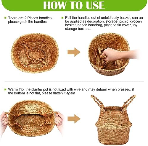 Qunclay 4 Pcs Woven Seagrass Baskets Belly Basket, S,8.7''dx7.9''h - Image 2