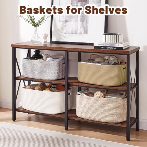 OIAHOMY Storage Basket for Shelves, Closet Cube Storage Bins Baskets for Clothes Blanket Towels, Baby Nursery, Toy Baskets Box, Woven Rope Basket, 15.75 * 11.81 * 7.09 IN, 2 Packs Grey - Image 5