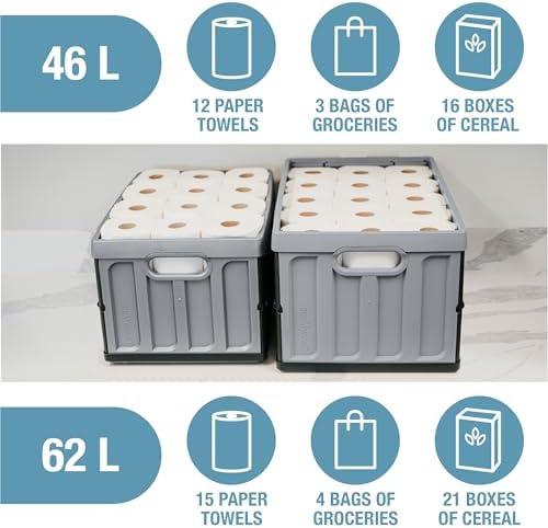 Collapsible Storage Bin (With Lid) (100% Recycled) - 62L - Obsidian (3PK) - Image 5