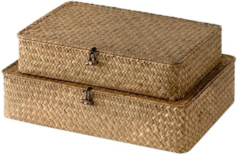 StorageWorks Wicker Basket with Lid, Large Seagrass Storage Basket with Lid by StorageWorks