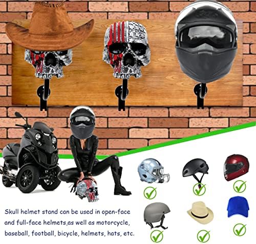 Motorcycle Helmet Rack Wall Mount,Red Skull Helmet Holder Wall Mount with Hooks Helmet Hanger for Coats, Caps, Baseballs and Rugby Helmet,Motorcycle Accessories - Image 3