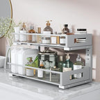 2 Packs 21IN Depth Under Sink Organizer, 2-Tier Pull Out Cabinet Organizer With Smooth Circular Rail, Large Capacity Metal Mesh Sliding Drawers For Bathroom& Kitchen Storage,Height Adjustable-Gun Gray - Image 6
