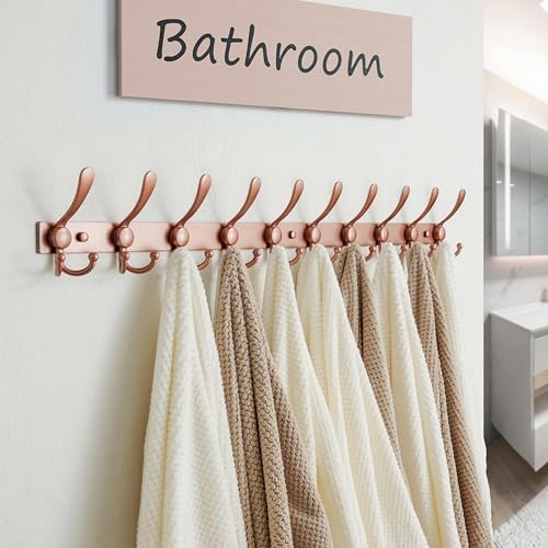 Dseap Coat Rack Wall Mount 37”, Heavy Duty 12-Gauge Base vs Flimsy 1mm, Double-Thick Anti-Snap Hooks, 16” Stud-Mount, Stainless Steel 10-Hook Hanger for Closet Entryway, Rose Gold, Pack of 2 - Image 5