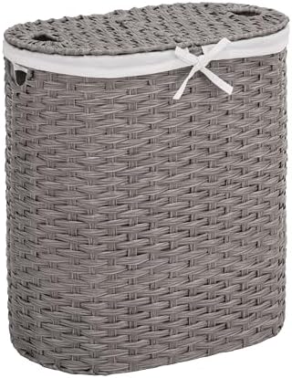 Seville Classics Premium Handwoven Portable Laundry Bin Basket with Carrying Handles, Household Storage for Clothes, Linens, Sheets, Gray, Oval Hamper by Unknown