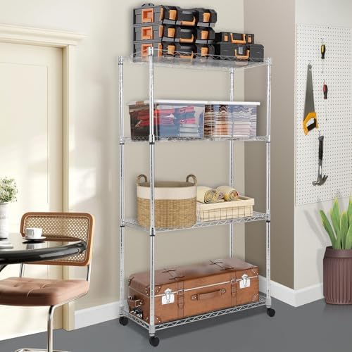 Whitmor 4 Tier Storage Shelves, Heavy Duty with Wheels, 400 lbs Capacity per Shelf, Max 1600 lbs Total, Adjustable Steel Organizer for Garage, Kitchen, Bathroom, 36" L x 18" W x 59" H, Chrome - Image 2