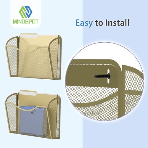 MINDEPOT Wall File Organizer, Hanging Wall File Holder, 6 Pack, Gold - Image 4