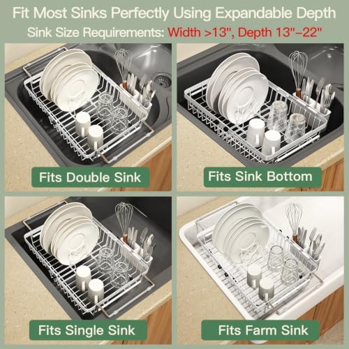 MAJALiS White Expandable Dish Drying Rack Over Sink with Extra Drying Mat - Image 4